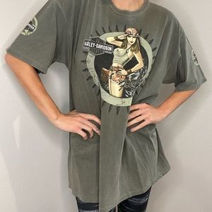 Olive green Vintage Classic Harley Davidson T Shirt Size XL